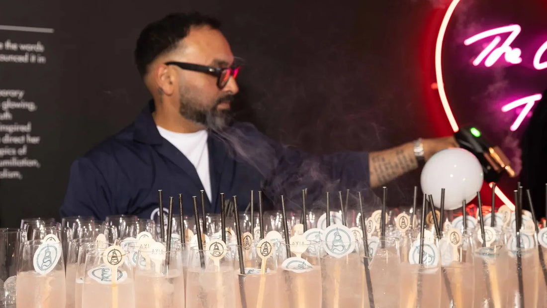 Axia Spirit cocktail bar at the Moco Museum London for Robbie Williams art exhibition opening