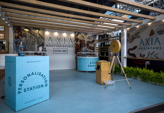 Axia Mastiha Spirit stand and booth at the Athens Bar Show in November 2024