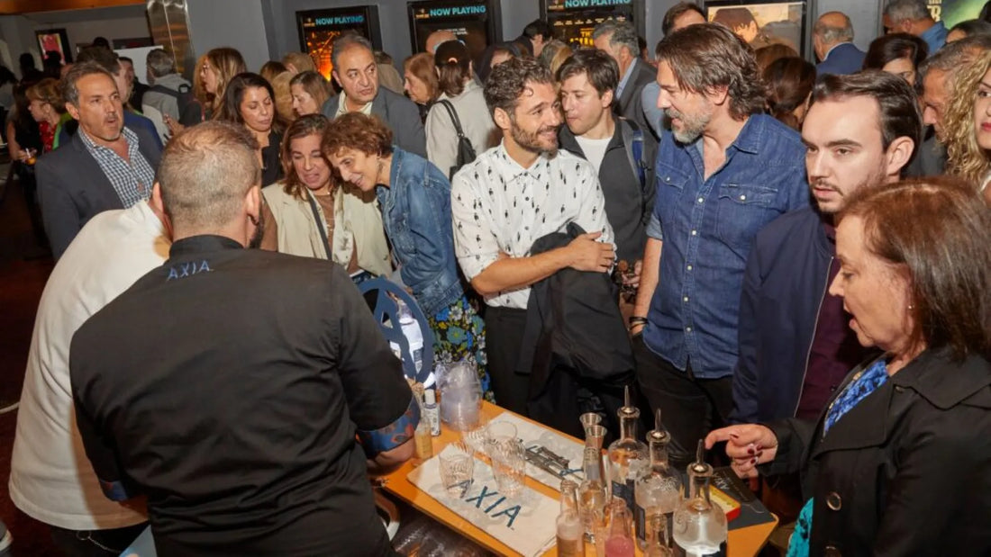 Stand of Axia Mastiha Spirit at the Hellenic Film Festival in New York in October 2024 with crowd around